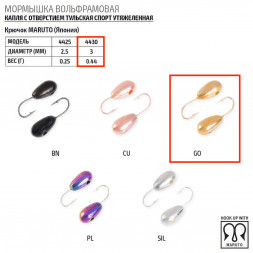 Мормышка вольфрамовая Spider Капля с отв. тульская спорт утяж. MW-SP-4430-GO