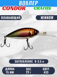 Воблер CONDOR CRATOS  размер 75 мм вес 23,0 гр заглубление 0 - 3,5 м цвет 433