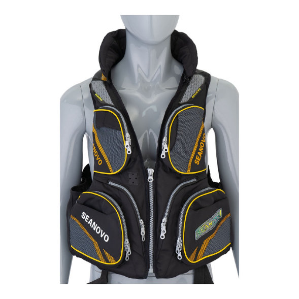 Жилет страховочный SJ61, чёрное золото, накладные карманы,  р-р L