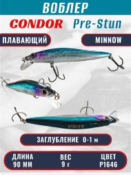 Воблер KYODA Pre-Stun Minnow-90F 9,0 см 9,0 гр цвет P1646, заглубление 0-1,0 м